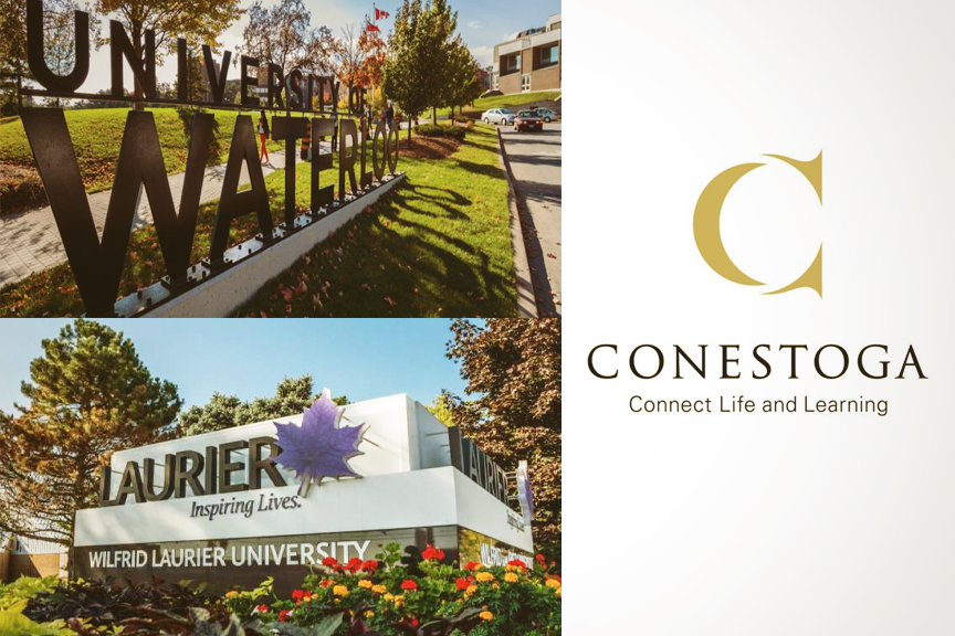 University of Waterloo, Wilfrid Laurier University, and Conestoga College signage